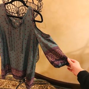 Oriental-Pattern, Silky, Cold-Shoulder Dress